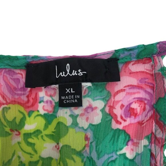 Lulus Multicolor Floral Print Cami Ruffle Crop Top Sleeveless V Neck Peplum XL - Picture 6 of 6